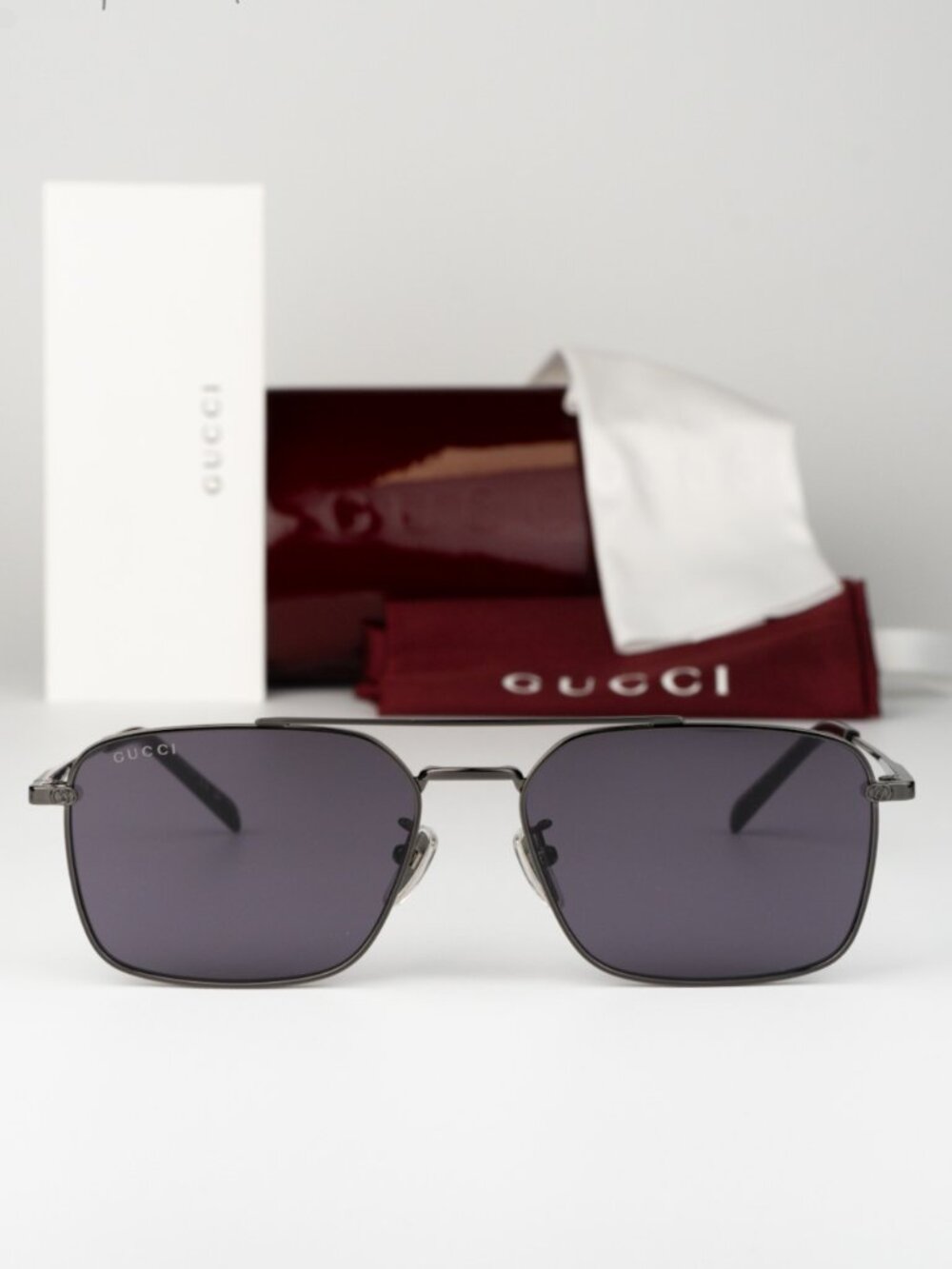 Gucci Men Sunglasses Ruthenium Violet Rectangular GG1957SA 003 NEW AUTHENTIC